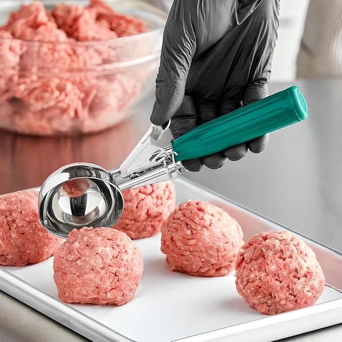 3-Pack Portion Disher Scoop Set | Round Stainless Steel Multipurpose Kitchen Scoops for Cookie Dough, Ice Cream, Baking, Batter, Meatballs, Rice, and Melon Balls (1.5-3-5.33 oz (#24-#12-#6))