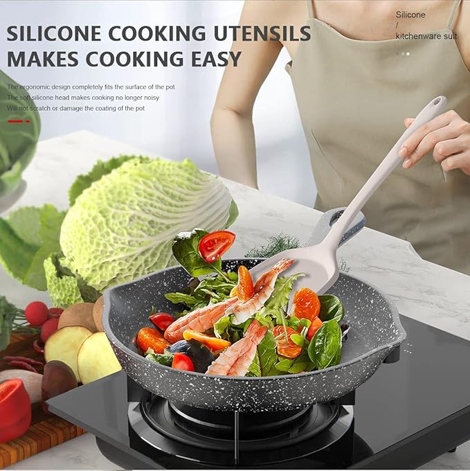 AOTHOD Silicone Cooking Utensils Set - 446°F Heat Resistant Kitchen Utensils,Turner Tongs,Spatula,Spoon,Brush,Whisk,Kitchen Utensil Gadgets Tools Set for Nonstick Cookware,Dishwasher Safe (BPA Free)