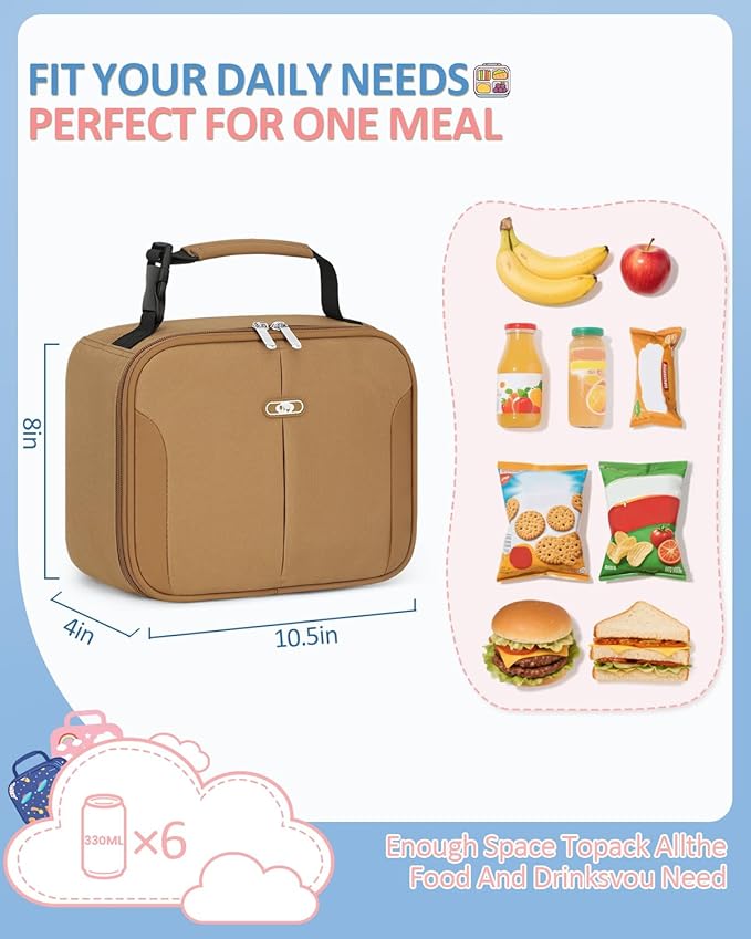 Capolo Insulated Lunch Bag for Kids and Adults, Lunch Box for Men Women, Insulated Reusable Lunch Bag for Work and School, Portable Lunch Box Cooler Bag, Cute Easy to Clean Lunch Tote Meal Bag, khaki