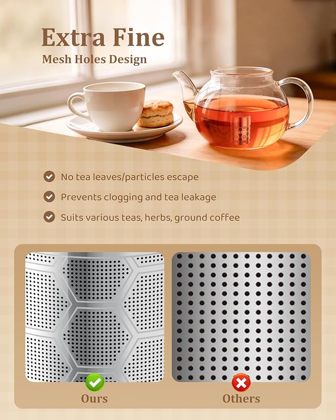 House Again Large Tea Infusers, Extra Fine Mesh Tea Strainers for Loose Tea, Slim Threaded Lid & 304 Stainless Steel, Filter Bags Diffusers, Loose Leaf Tea Steeper for Brew Tea Spices & Seasonings