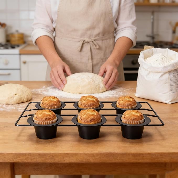 6 Cup Popover Pan for Baking Deep Non Stick Sturdy Carbon Steel Bakeware Easy to Clean for Yorkshire Pudding, Muffins and Popovers