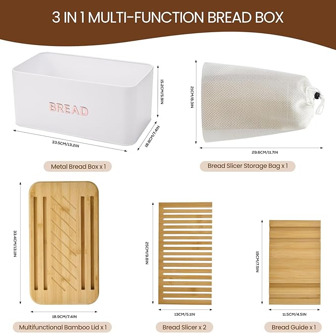 BLUBYEES Bamboo Bread Slicer for Homemade Bread with Crumb Tray & Storage Box – Adjustable Slicing Guide for Sourdough, Bagels & Sandwiches – Gift for Bakers & Bread Makers