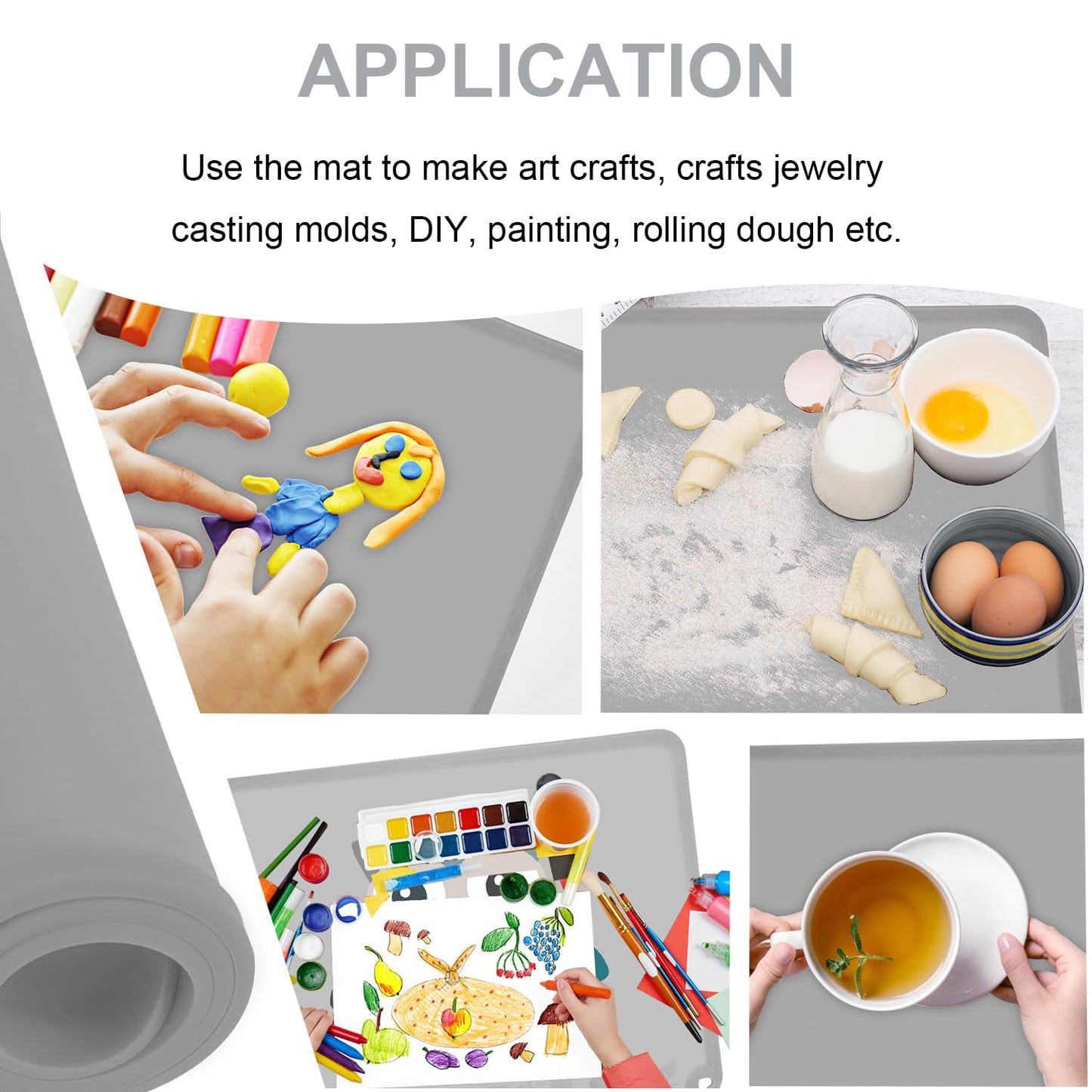 Silicone Placemats for Toddlers Thicker Version, Non-Slip Reusable Kids Placemats for Dining Table, Stain-Proof Baby Table Mat for Restaurants 4 Packs (Light Gray&Beige)