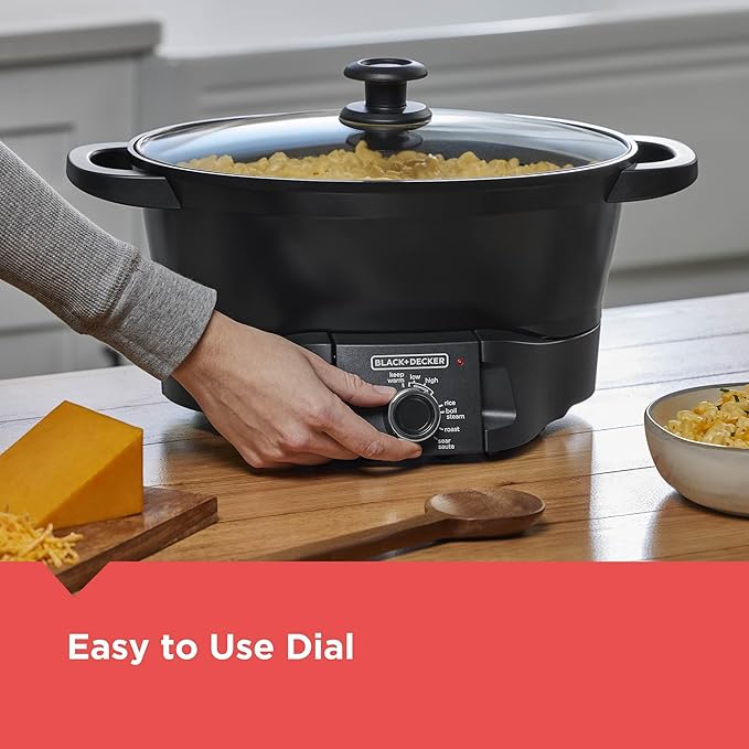 BLACK+DECKER Multicooker 7QT Family Size, 5-in-1 Functions, Neat ‘N Clean™ Technology, Slow Cook, Steam/Boil, Precision Roast, Sear/Saute, & Rice