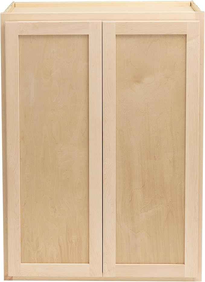Quicklock RTA (Ready-to-Assemble) 42" Tall Wall Kitchen Cabinets - Shaker Style | 100% Hardwood | Made in America | Soft Close Hardware (12" D x 27" W x 42" H, Raw Maple)