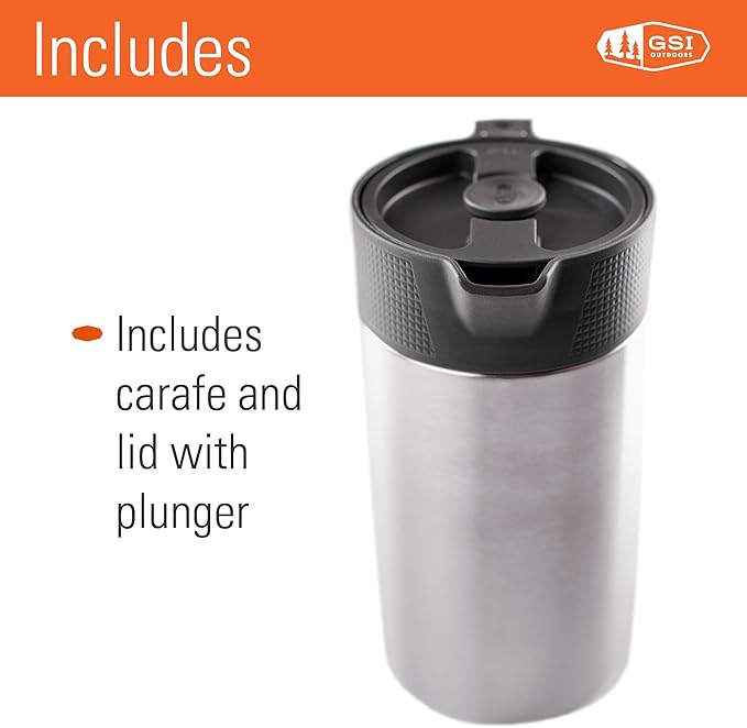 GSI Outdoors Glacier Stainless JavaPress, 30oz French Press Coffee Mug for Camping