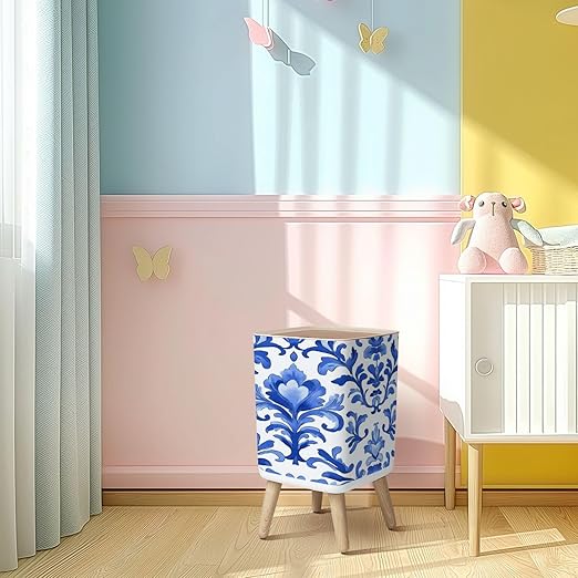 Small Trash Can with Lid Seamless vintage ornamental watercolor paint pattern for fabric Wastebasket with Press Cover Dog Proof Garbage Can Waste Bin for Kitchen Bathroom Nursery 2.6 Gallon