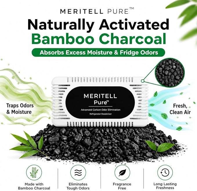 Fridge Deodorizer – Activated Charcoal Refrigerator Odor Eliminator – Long-Lasting Fridge Odor Absorber for Freezer, Cooler & Lunch Box – Baking Soda Alternative