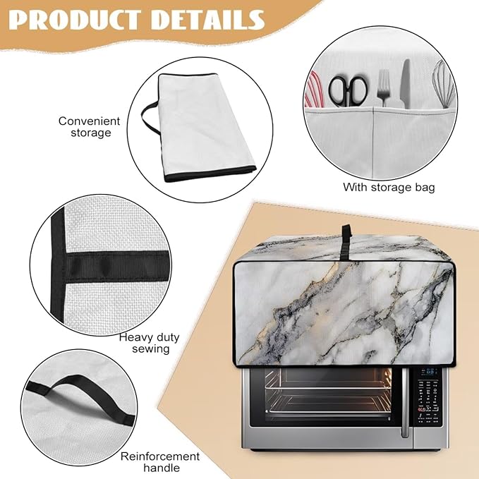 Toaster Oven Dust Cover Washable Fabric Convection Oven Cover Protector Compatible with Various Small Kitchen Appliances, M, Gray White Marble
