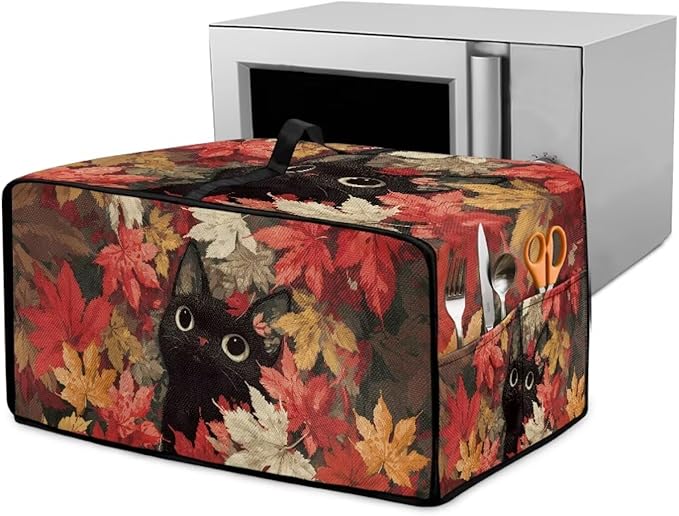 Air Fryer Toaster Oven Dust Cover Dust Protection Countertop Convection Oven Cover Stain-resistant Kitchen Appliance Protector, L, Black Cat Maple Leaf Fall Decor