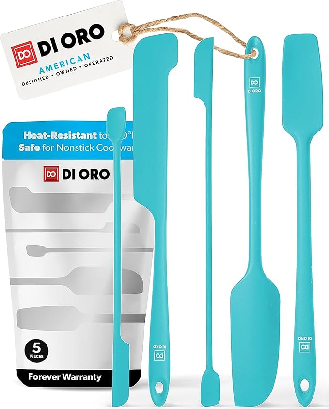 DI ORO Silicone Jar Spatulas for Scraping - Rubber Spatulas Silicone Heat Resistant - Kitchen Spatulas Nonstick Cookware Safe - Silicone Utensil Set for Blenders, Mixing, Baking, & Makeup (5pc, Teal)