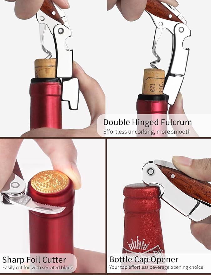 CORKAS 2-in-1 Wine Pourer Aerator and Decanter Spout & Prestige Waiter Corkscrew with Rosewood Handle,Gifts for Thanksgiving Day,Christmas Gift