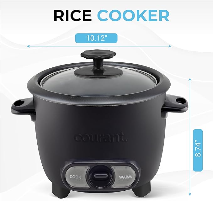 Courant Rice Cooker 8-Cup (Cooked), Removable Non-Stick Bowl, One Touch Rice Cooker, Black