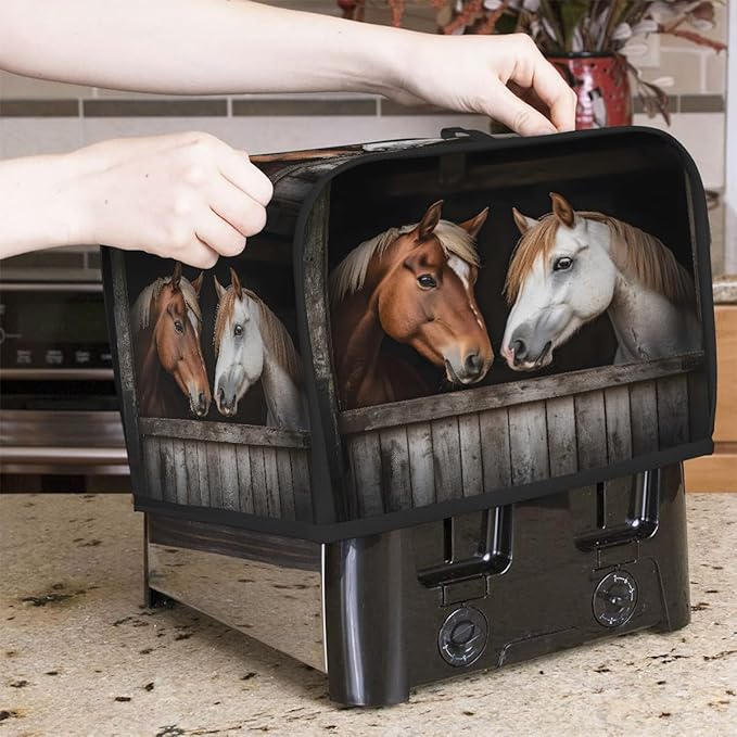 Brown White Horse Toaster Cover 4 Slice Dust and Fingerprint Protection Toaster Bread Maker Covers Washable Kitchen Small Appliance Covers for Kitchen Accessories Decor Bakeware Women Gift