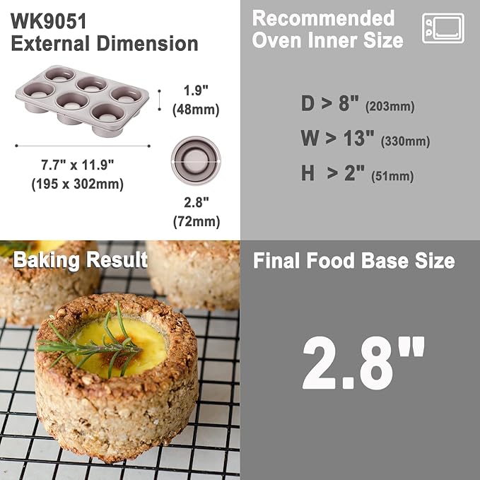 CHEFMADE Brownie Muffin Cake Pan,6-Cavity Non-Stick Bowl Pan Bakeware for Oven Baking (Champagne Gold)