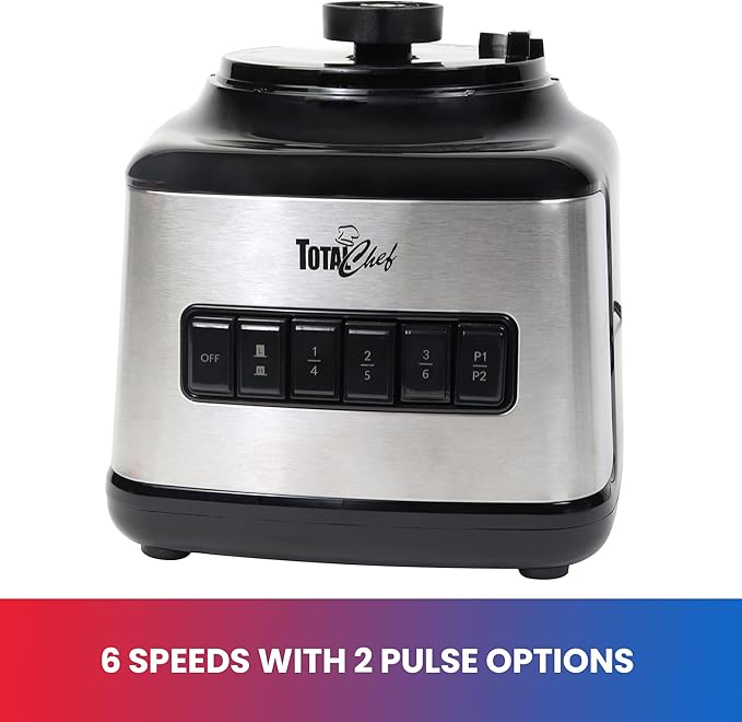 Total Chef Countertop Blender – Electric Mixer for Smoothies, Ice Crush & Pulse Function, Heavy Duty Glass Pitcher licuadora With 6 Speed, Kitchen Appliance, Dishwasher-Safe Jar, Black