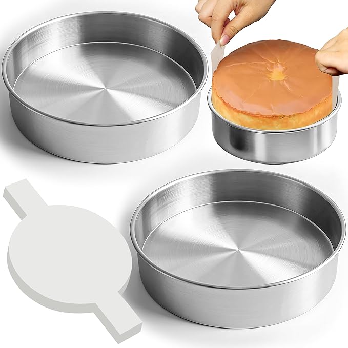 9 Inch Cake Pans Set of 2 with 100 Pieces Parchment Paper, Stainless Steel Round Cake Pans Baking Pan For Layered Cakes, No Coating Smash Cake Pans Mirror Finish Dishwasher Safe Cake Mold