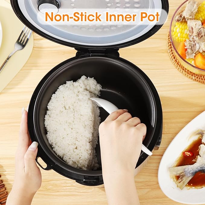 Rice Cooker & Steamer Simple 6 Cup(Uncooked)/12 Cup (Cooked)With Steaming Basket,Compact Electric Rice Cooker Non-Stick Inner Pot For Soups,Stews,Grains&Oatmeal,One Touch & Keep Warm Function