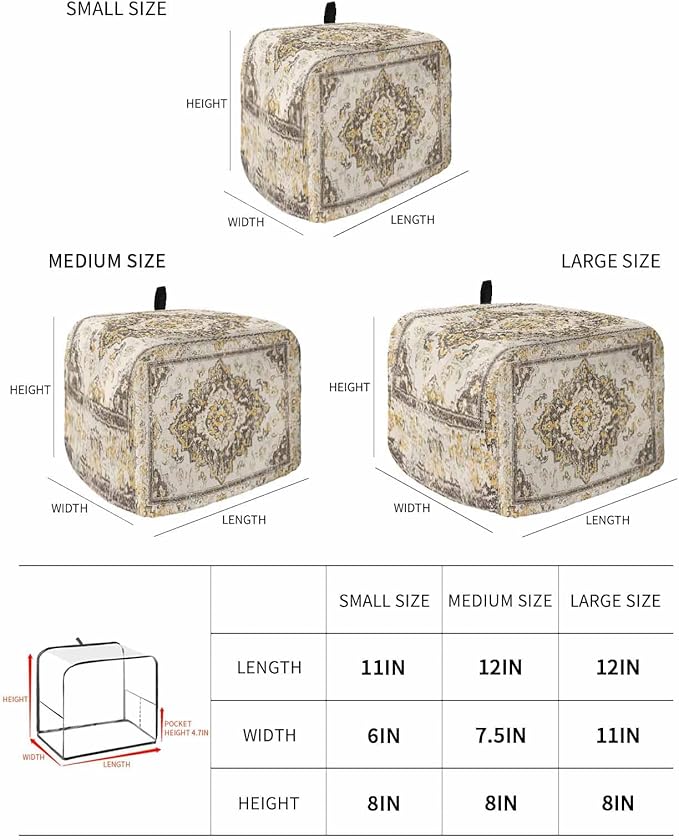 Beige Vintage Boho Toaster Cover 2 Slice, Ethnic Tribal Dustproof Bakeware Oven Protector with Top Hook, Geometric Abstract Waterproof Small Kitchen Appliance Toasters Dust Cover, 12"x7.5"x8"