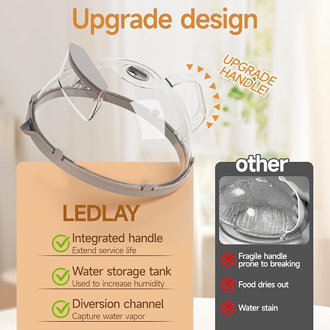 10" Microwave Splatter Cover with Water Steamer, Microwave Cover for Food, Dome Splatter Guard with Hanging Hole, Easy Clean & Space Saving Hanging Design, Grey