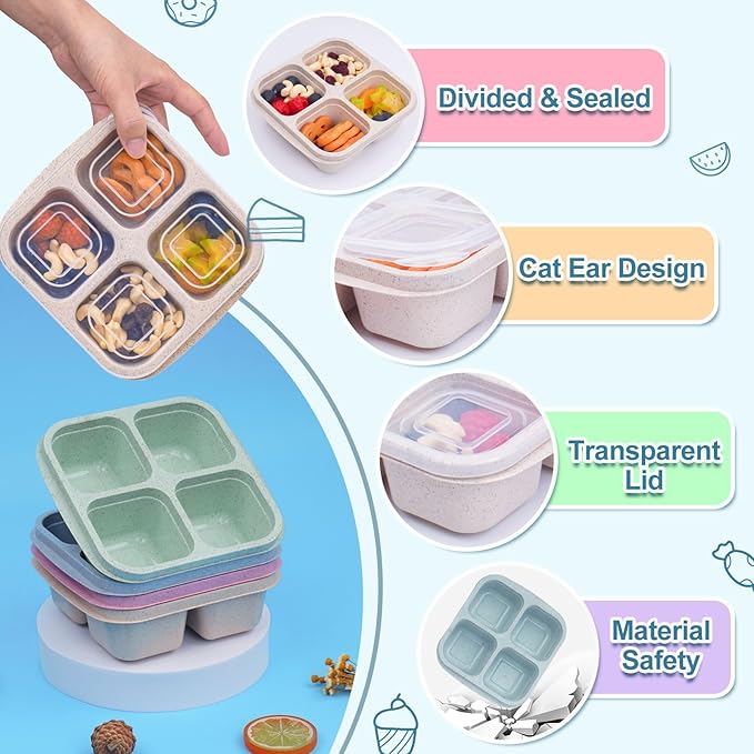 LCHLZZ 20 Pack Snack Containers, 4 Compartments Reusable Meal Prep Lunch Containers, BPA Free Bento Snack Box, Divided Food Storage Containers for Travel, Picnic, Microwave and Dishwasher Safe