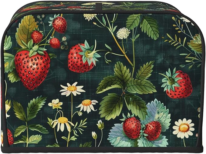Red Strawberries Covers for 4 Slice Toasters,Cute Country Bread Machine Cover with Handle,Washable Stain Resistant Kitchen Small Appliance Cover Dining Decor