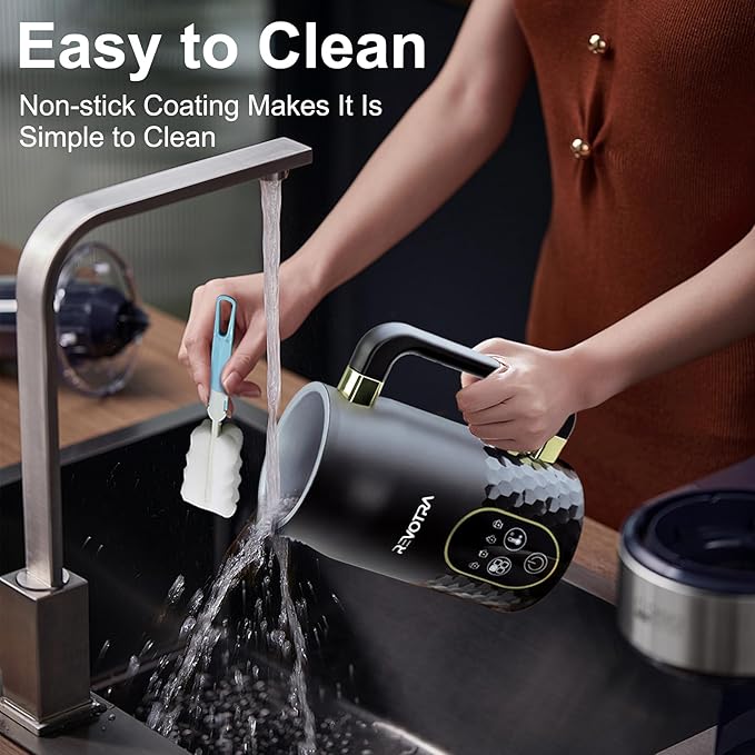 Milk Frother with Touchscreen & Temp Display, 4-in-1 Electric Milk Steamer for Hot & Cold Foam, Adjustable Temperature, Silent Operation, 300ml Non-Stick Frother for Coffee, Latte, Hot Chocolate
