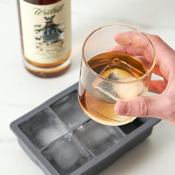 Viski Ice Cube Tray with Lid, Easy Release Large Silicone Mold, 2 Inch Ice Cubes for Whiskey, Cocktails, Mixed Drinks, Iced Coffee, Kitchen & Home Bar Accessories, Man Cave Gifts, Set of 1, Gray