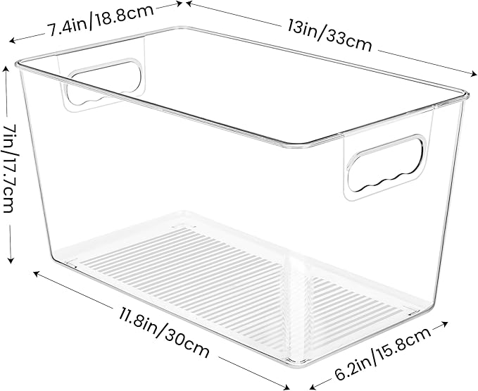 YIHONG 10 Pack Clear Pantry Organizer Bins, Plastic Containers with Handle for Kitchen,Freezer,Cabinet,Closet,Bathroom Under Sink Storage