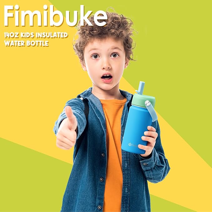 Fimibuke Kids Insulated Water Bottle, 14oz BPA FREE Double Wall Vacuum Tumbler 18/8 Stainless Steel Leak Proof Kids Cups with Straw Metal Water Bottle for School Boys Girls (2 Pack, Midnight Rose)