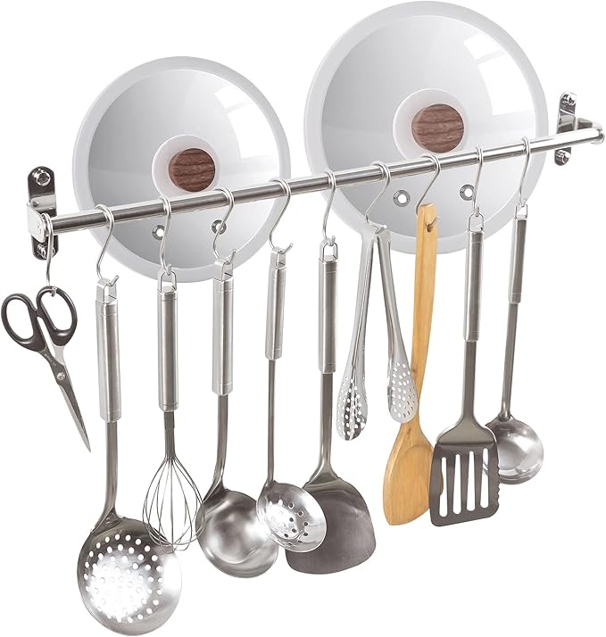 Kitchen Utensils Holder Hanging Racks 304 Stainless Steel Rail Utensil Storage Hanger Wall Mounted Rack for Tools and Pots(60cm)