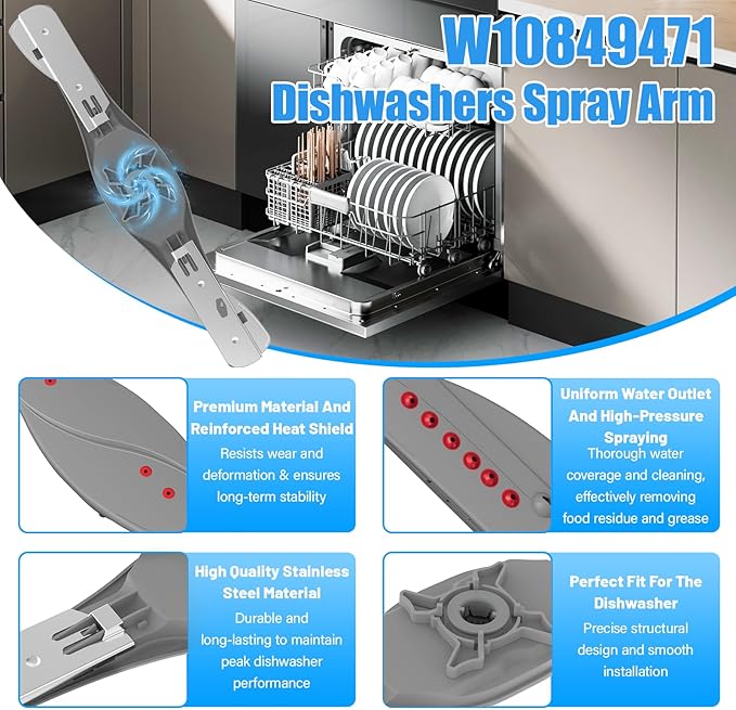 UPGRADED W10849471 Dishwasher Lower Spray Arm Compatible with Whirlpool Dishwasher Spray Arm W10500354 Kenmore Lower Spray Arm Parts AP5989680 4383701 PS11731118 Dishwasher Lower Arm Spray Replacement