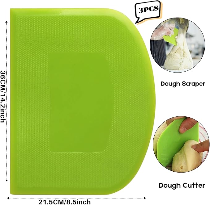 SURDOCA Dough Scraper Bench Scraper - 3P 14.2x8.5" Plastic Flexible Bowl Scraper, Sharp Edge & Angles Cake Scraper. Non-Slip Bakeware Decorating Tools Sculpting & Modeling Tools - Yellow+White+Blue