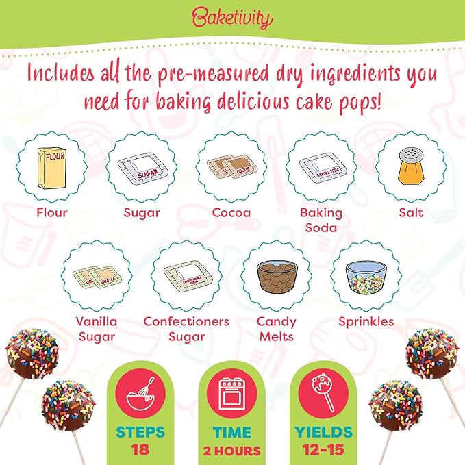 Cake Pop Kit by Baketivity | No Mold or Maker Needed | Cake Pop Stand and Baking Kit | Arts and Crafts for Kids Baking Sets | Kosher