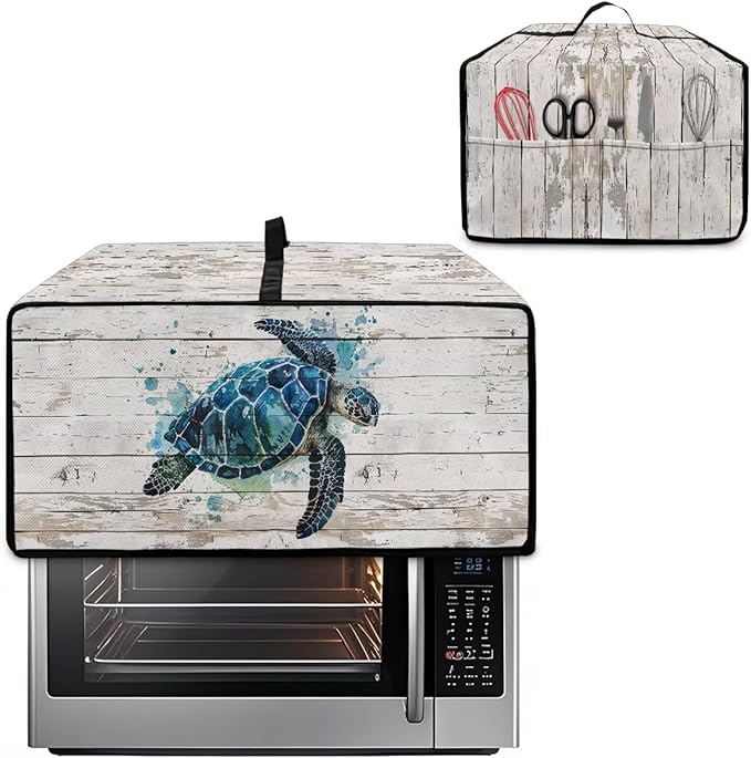 Air Fryer Toaster Oven Cover with Side Pockets, Protective Electrical Appliance Cover Kitchen Countertop Accessories and Decor, S, Watercolor Sea Turtle Wood Grain