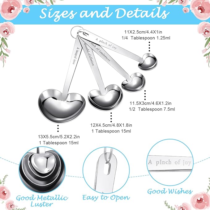25 Set White Heart Shaped Measuring Spoons Stainless Steel Measure Tea Spoons Bridal Shower Wedding Gift Birthday Tea Party Souvenirs for Guests with Individual Package(Lovely)