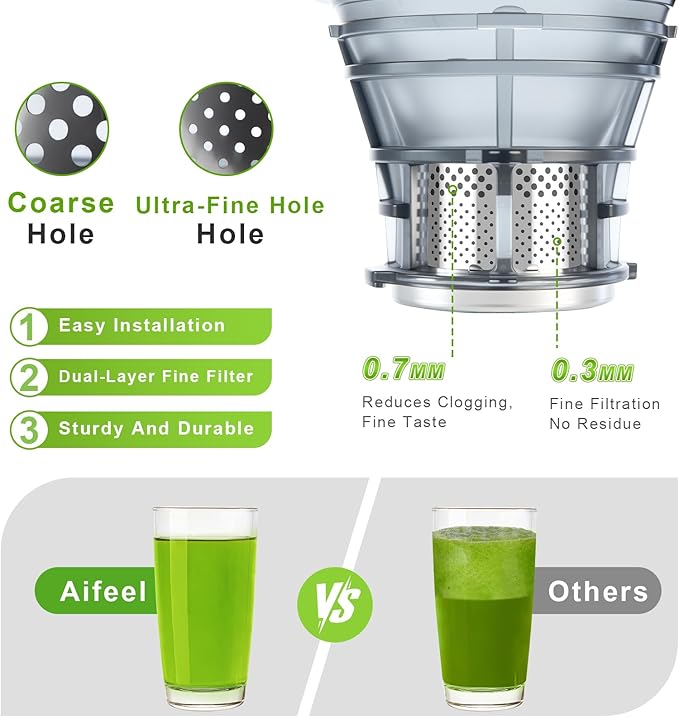 Masticating Juicer Attachment for KitchenAid Stand Mixer,Slow Cold Press Juicer for Kitchenaid Accessory with 4.5" Large Feed Chute,2 * 28oz Cups for Fruits & Vegetables by Aifeel