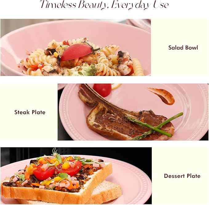 Pearl Dots Stoneware Dinnerware Set(16pc Set, Pink)