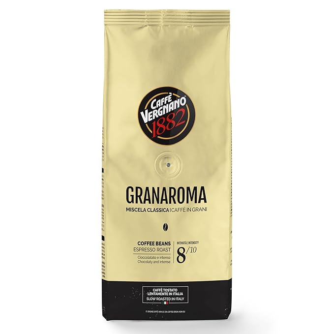 Caffe Vergnano Gran Aroma Whole Bean Coffee 2.2 lb Bag - Medium Roast Espresso Beans Whole, Cocoa Spice Dried Fruit Notes Italian Coffee - For Espresso Maker, Moka Pot, French Press, Coffee Maker