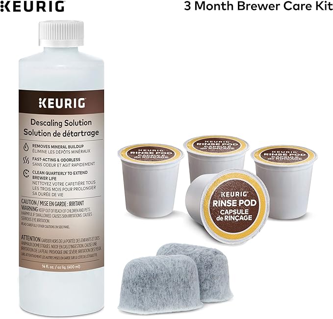 Keurig K-Elite Coffee Maker, Single Serve K-Cup Pod Coffee Brewer, Brushed Gold & 3-Month Brewer Maintenance Kit Includes Descaling Solution, Water Filter Cartridges & Rinse Pods, 7 Count
