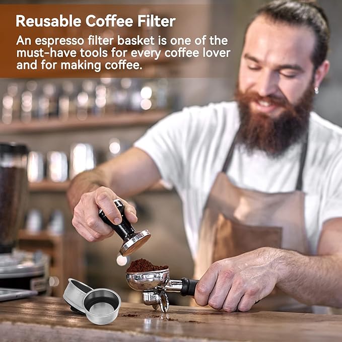 1PCS 51mm 2 Cups Portafilter Filter Basket, Stainless Steel Pressurized Mesh Coffee Filters Bottomless Portafilter Coffee Machines Accessories for Semi-Automatic Coffee Machine Series(Double Cup)