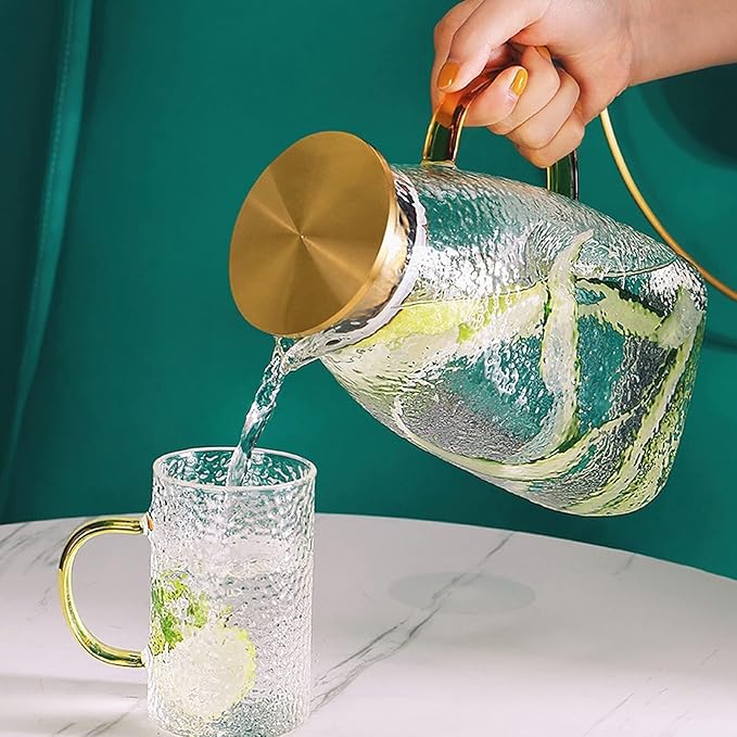 Borosilicate Glass Water Pitcher, Stainless Steel Filter Lid, Iced Tea, Juice, Coffee, And Beverage Jug For Home & Restaurant