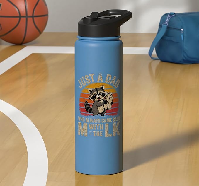 Just A Dad Who Always Came Back With The Milk Raccoon Retro Stainless Steel Insulated Water Bottle