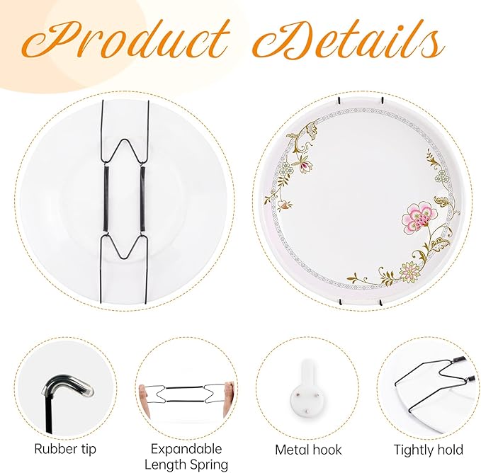Bilillo 6 Pack Plate Hangers for The Wall, Suitable for 6''-8'' Decorative Plate,Invisible Heavy Duty Wire Plate Holder with Wall Hooks, Plate Hangers for Displaying Plates, Platter, Dish (Black)