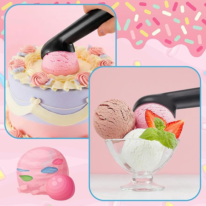 Gejoy 8 Pcs Ice Cream Scoop 7 Inch Nonstick Anti Freeze Ice Cream Scooper Aluminum Design Dessert Spoon for Gelatos Frozen Yogurt Fruit Sundaes Sorbet Almond Cookie Dough (Black)