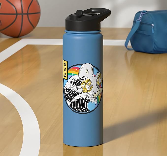 Surfing Ghost With Banana Milk Cartons Japan Wave Vaporwave Stainless Steel Insulated Water Bottle
