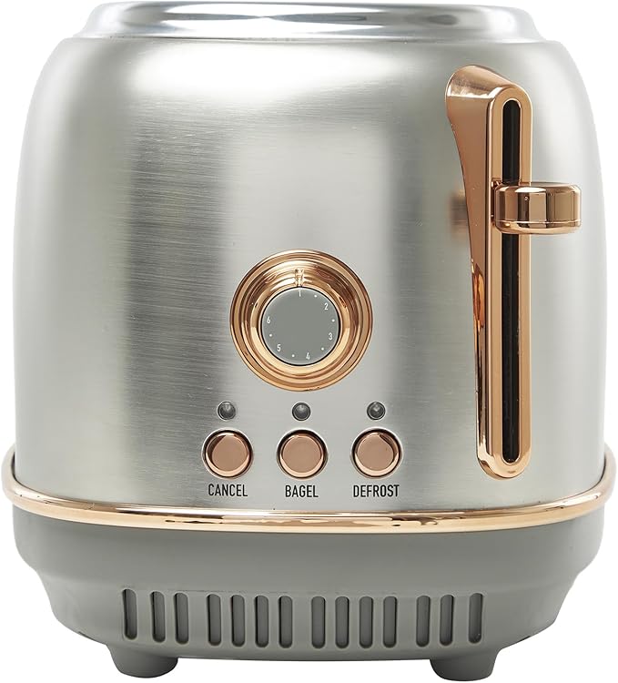 Haden Heritage 2 Slice Wide Slot Stainless Steel Toaster with Adjustable Browning Control & Non-Slip Feet, Steel & Copper