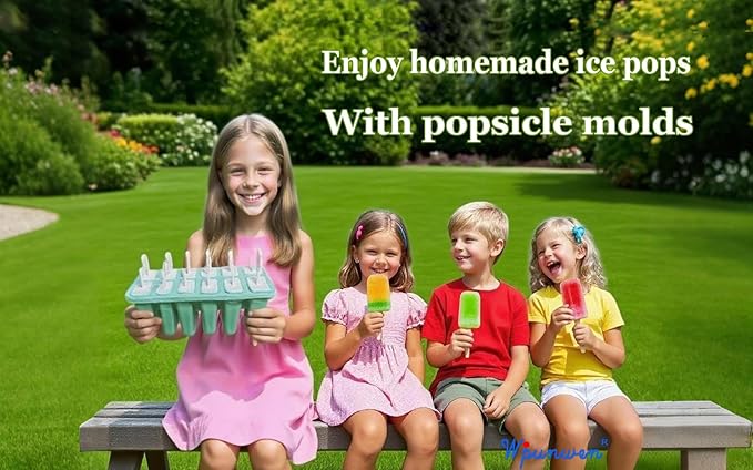 2 Sets of 12 Cavity Silicone Popsicles Molds with Brush 100 pcs Sticks Blue Green