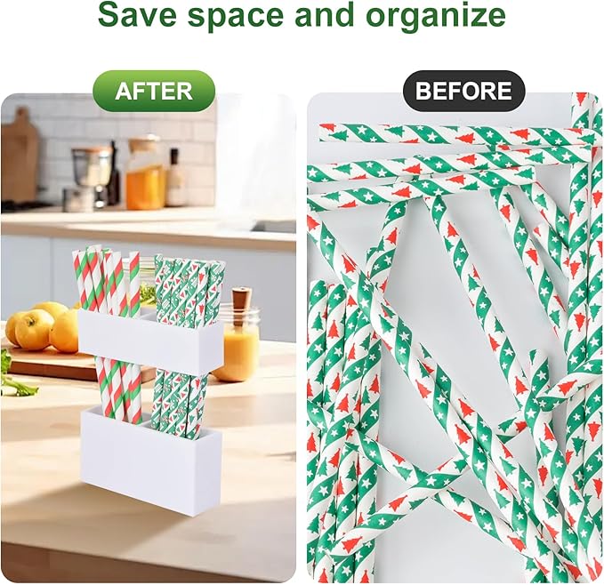 Adjustable 2-Part Acrylic Straw Holder for Cabinet Doors (2 Pack), Reusable Straw Organizer with Ultra-Sticky Adhesive, Small Kitchen Accessories Container (Black and White)