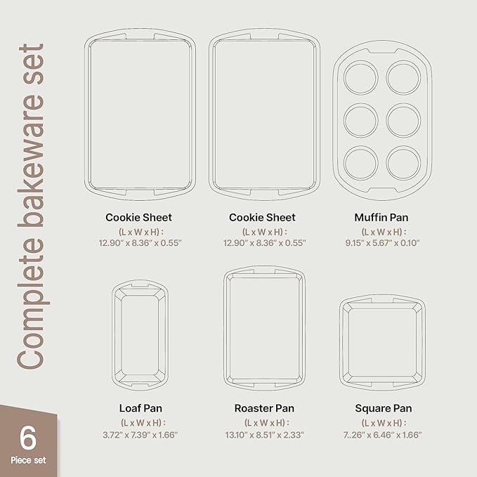 Bakken Swiss - Bakeware Set – 6 Piece – Stackable, Deluxe, Non-Stick Baking Pans for Professional and Home Cooking – Carbon Steel, White Stone Coating